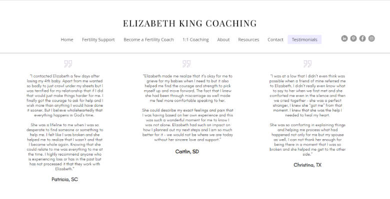 Elizabeth King testimonial